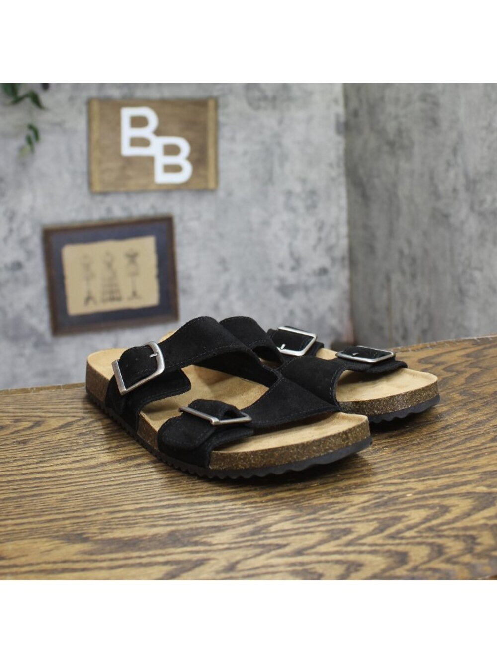 Goodfellow & Co Mens Saul Suede Two Band Sandals Cork 94809738 Black 10